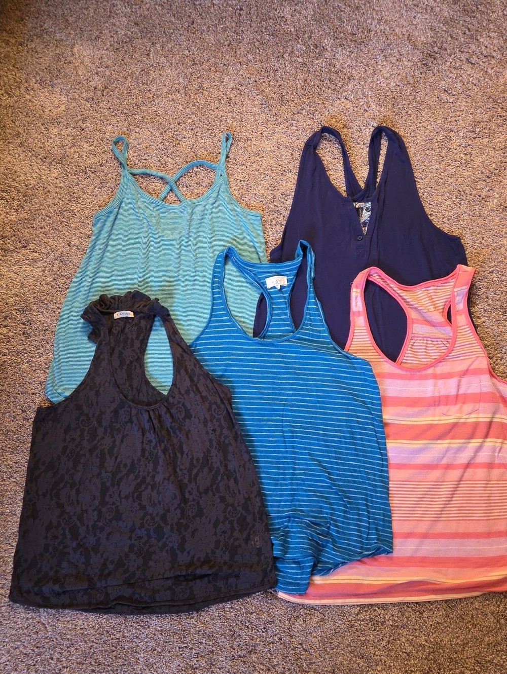 Mixed Racerback Tank Top Bundle - Blue, Navy, Coral, Teal, Black Women's Size M